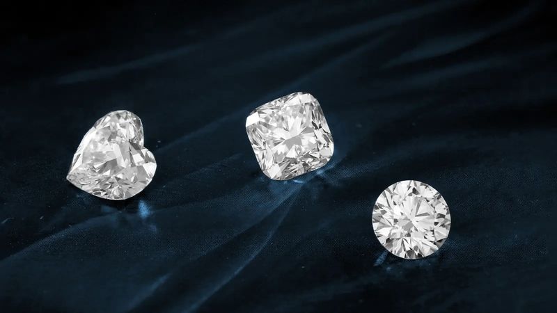 Three cut diamonds on a dark surface