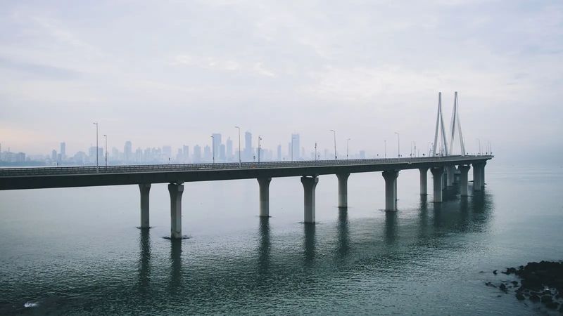 The Bandra-Worli Sea Link with the Mumbai skyline behind it
